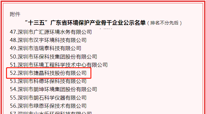 喜訊！捷晶科技獲“‘十三五’廣東省環(huán)境保護(hù)產(chǎn)業(yè)骨干企業(yè)”認(rèn)定